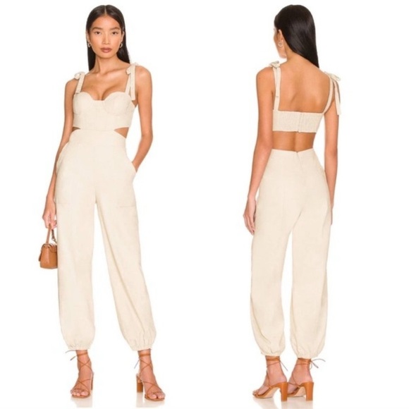 Tularosa Pants - Revolve X Tularosa Kylo Corset Cutout Jumpsuit Sandstone Size Large